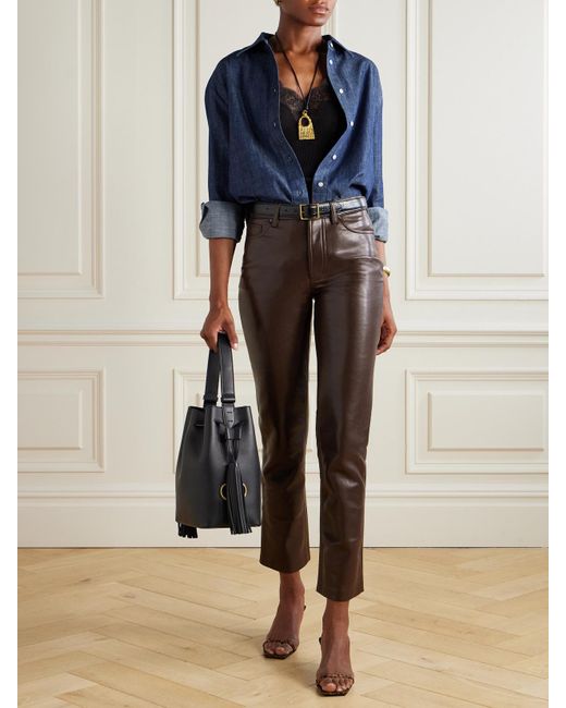 Anine Bing Brown Bruno Cropped Slim-Leg Pants