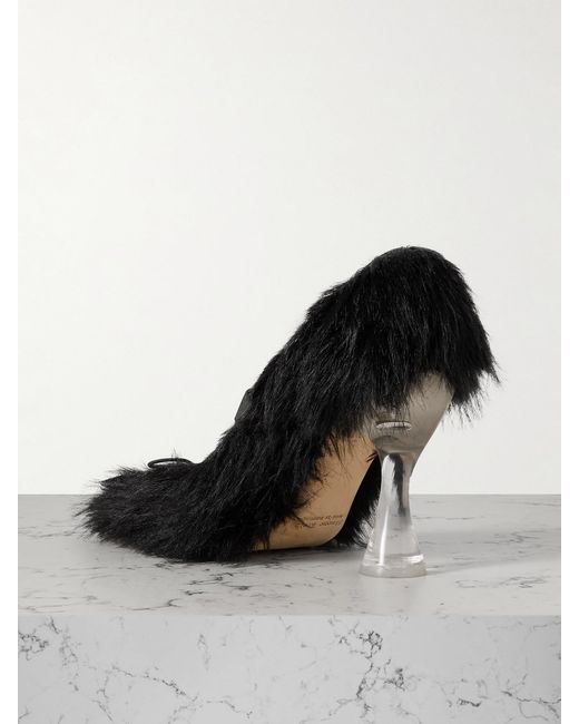 Simone Rocha Black Bow-Embellished Faux-Fur Pumps