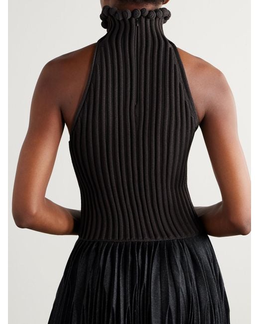 Alaïa Black Cropped Ribbed-Knit Top