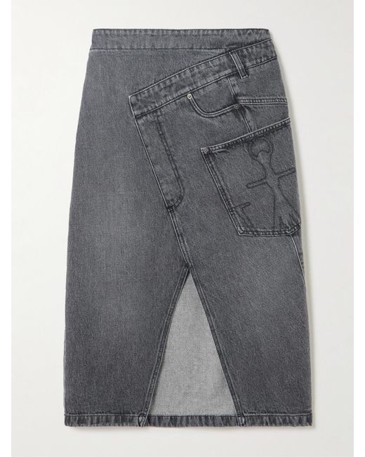 J.W. Anderson Gray Twisted Asymmetric Denim Wrap-Effect Midi Skirt