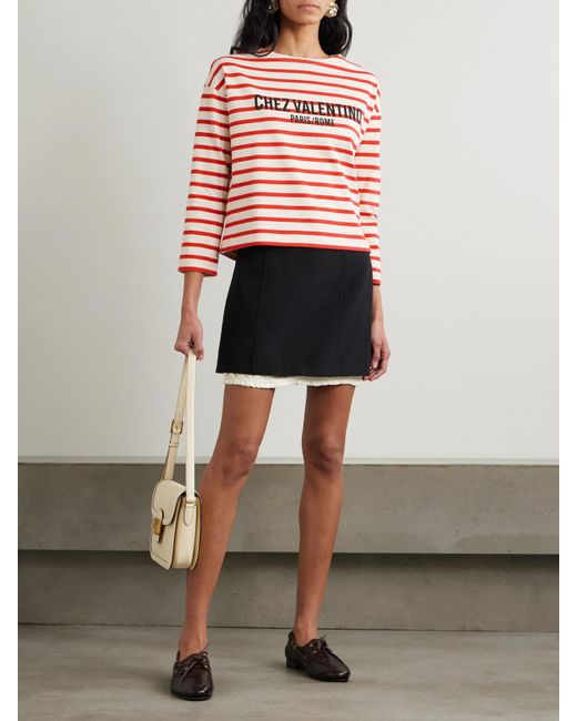 Valentino Garavani Red Striped Printed Cotton-Jersey T-Shirt