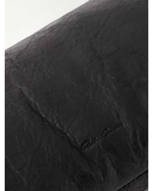 Rick Owens Black Baguette Logo-Debossed Crinkled Leather Clutch