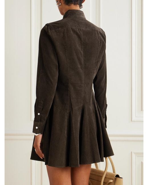 Polo Ralph Lauren Black Embroidered Cotton-Corduroy Mini Shirt Dress