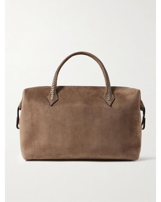 Metier Brown Vérité City Medium Braided Leather-Trimmed Suede Tote