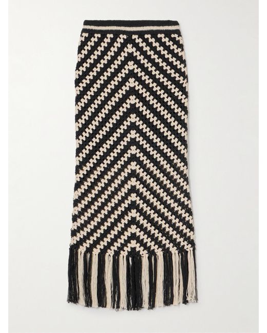 Zimmermann White Halliday Fringed Crocheted Cotton Maxi Skirt