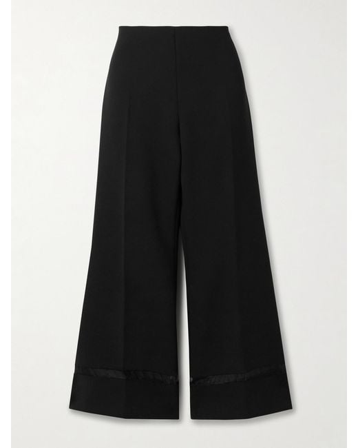 Khaite Black Wallace Organza-Trimmed Crepe Wide-Leg Pants
