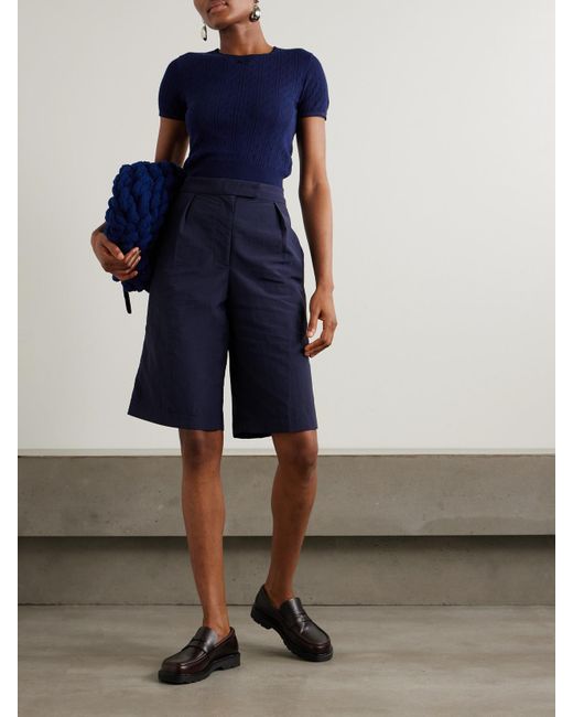 J.W. Anderson Blue Bow-Detailed Pointelle-Knit Cotton And Cashmere-Blend Top