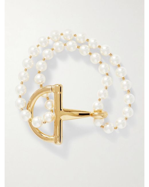 Bracelet En Métal Et Perles Synthétiques Gucci en coloris White
