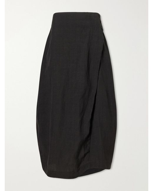 Studio Nicholson Black Pleated Woven Midi Skirt