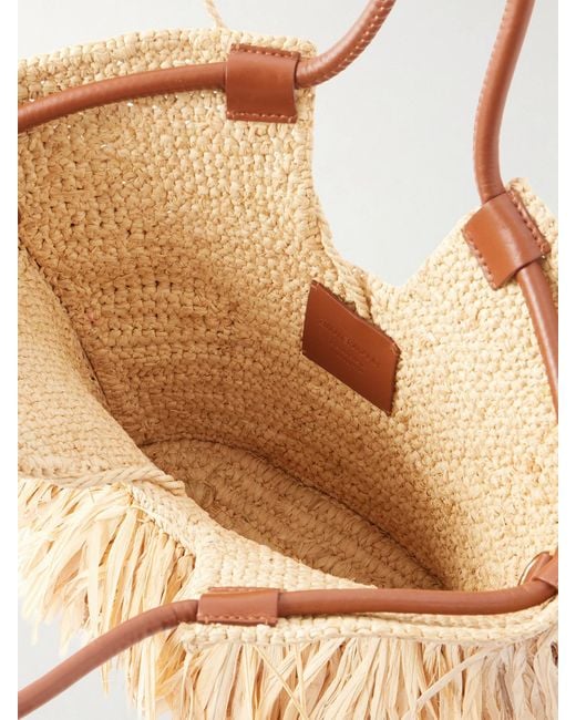 Zimmermann Natural Goldentime Small Leather-Trimmed Fringed Raffia Tote