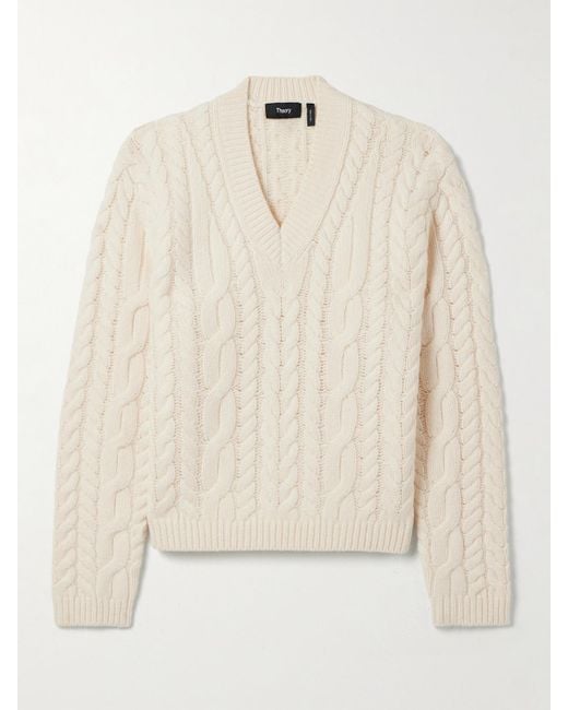 Theory Natural Cable-Knit Wool And Cashmere-Blend Sweater