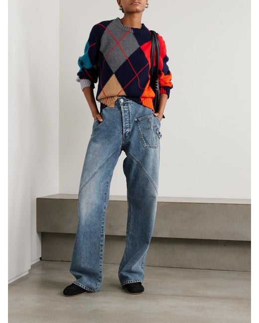 J.W. Anderson Blue Twisted Asymmetric Embroidered High-Rise Jeans