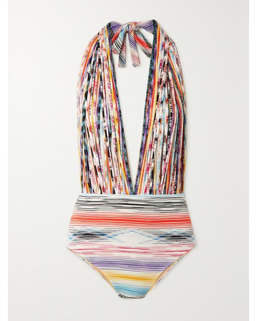 Missoni White Mare Space-Dyed Webbing And Crochet-Knit Halterneck Swimsuit