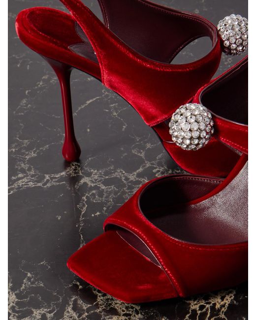 Jimmy Choo Orb Embellished Velvet Sandals in Red | Lyst