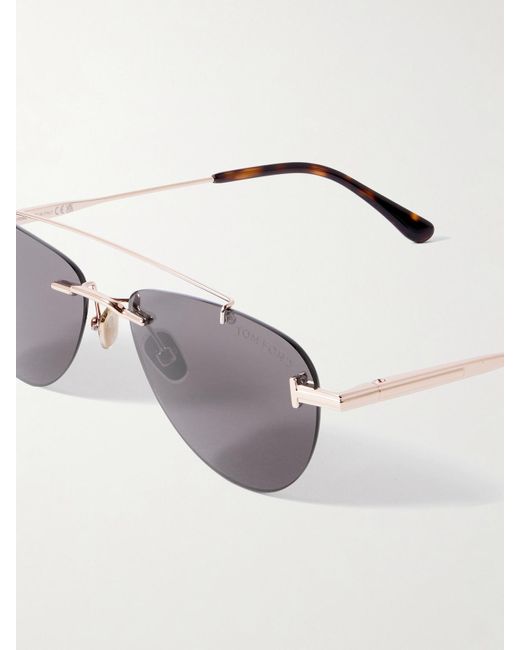 Tom Ford Gray Astor Rimless Aviator-Style-Tone Sunglasses