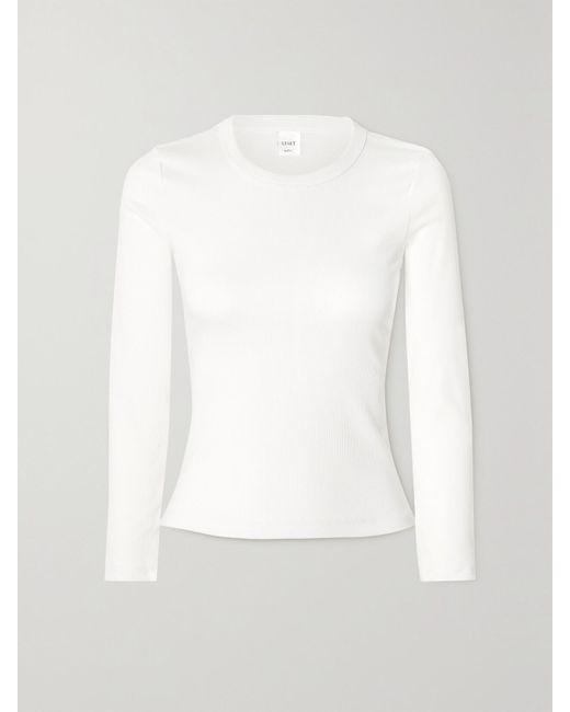 Leset White Kelly Ribbed Stretch-Cotton Jersey Top