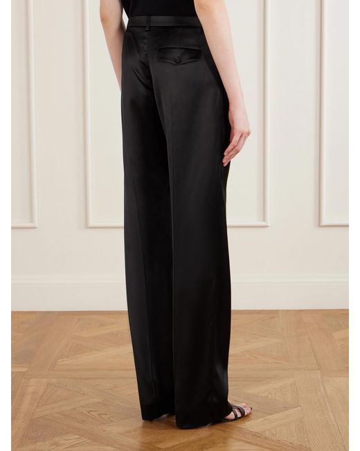 Khaite Black Hunter Pleated Satin Straight-Leg Pants