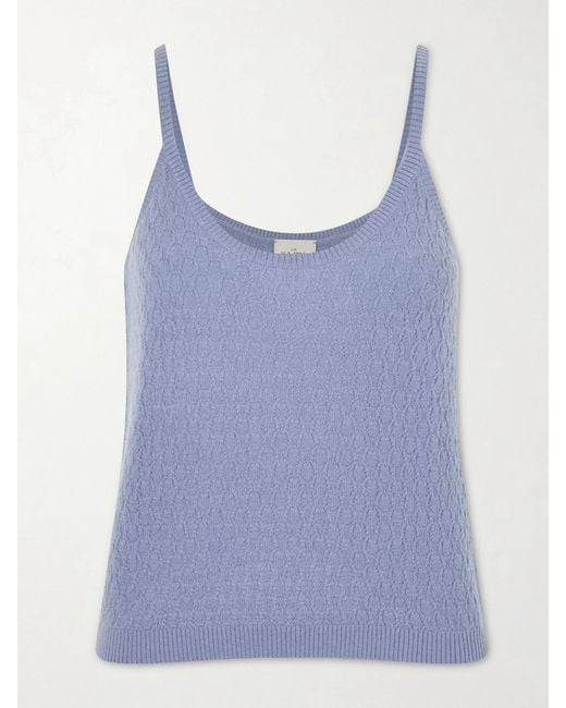 LeKasha Blue Fregene Pointelle Organic Cashmere Knit Tank