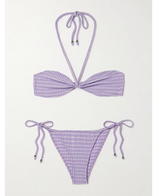 Lisa Marie Fernandez Purple Metallic Seersucker Halterneck Bikini