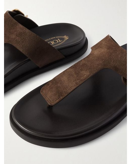 Tod's Brown Buckled Suede Sandals