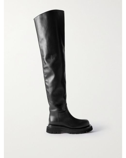 Bottega Veneta Black Cuissard Leather Over-The-Knee Boots