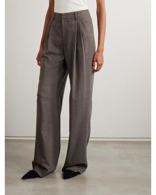 LIBEROWE Gray Annie Pleated Twill Wide-Leg Pants
