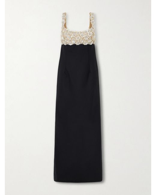 Oscar de la Renta Black Wool-Blend And Embellished Tulle Gown