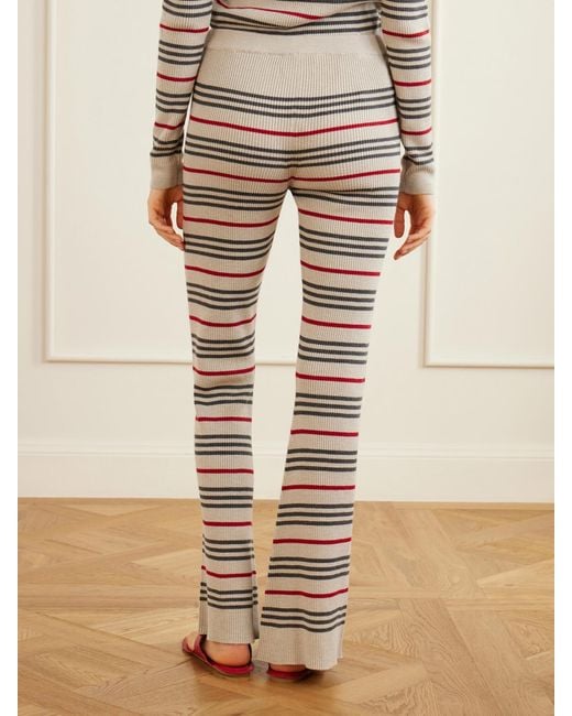 The Elder Statesman Natural Libeccio Striped Wool, Silk And Linen-Blend Flared Pants