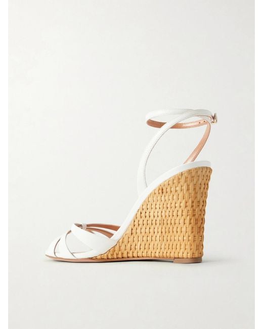 Aquazzura Natural Tati 85 Leather Wedge Sandals