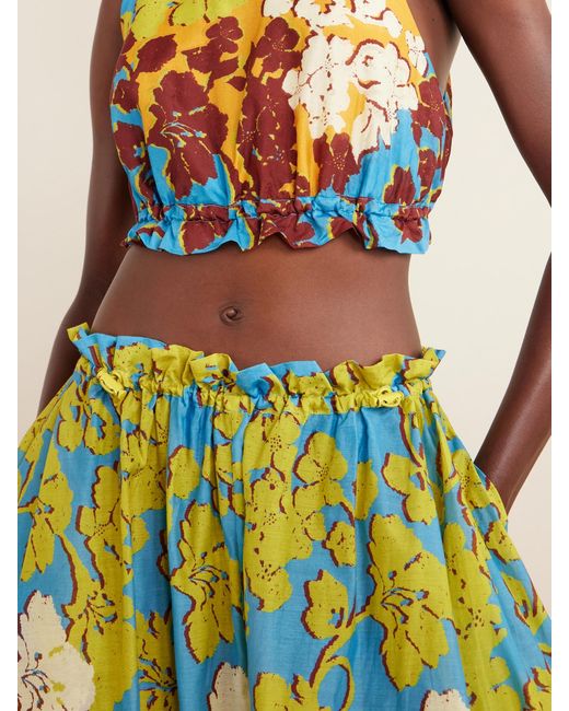 ALÉMAIS White Splice Floral-Print Cotton And Silk-Blend Midi Skirt