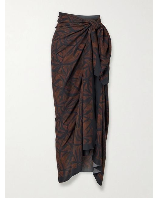 SARA CRISTINA Brown Embellished Printed Voile Pareo
