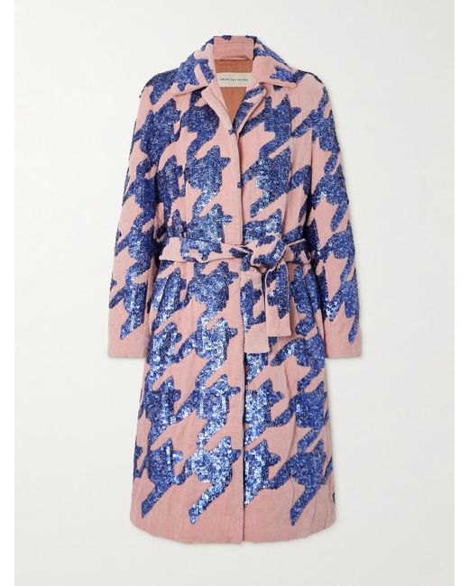 Dries Van Noten Blue Mantel Aus Frottee Aus Einer Baumwollmischung Mit Pailletten Und Bindegürtel