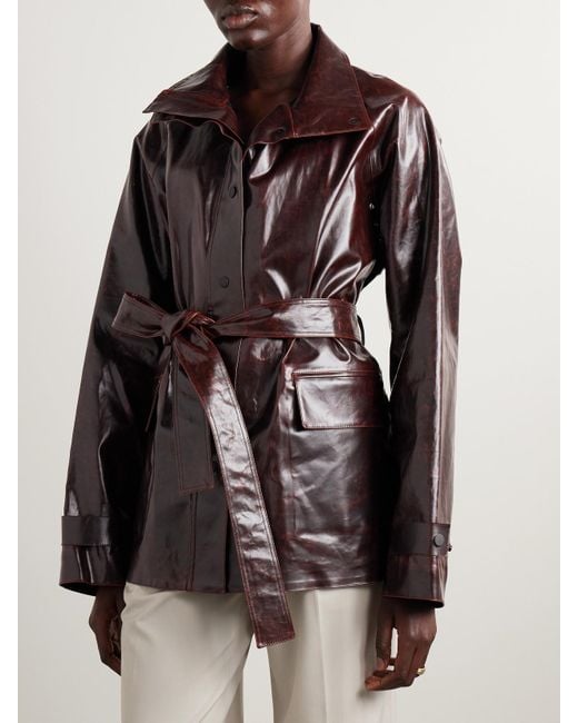 Proenza Schouler Brown Finch Belted Coated Cotton-Blend Jacket