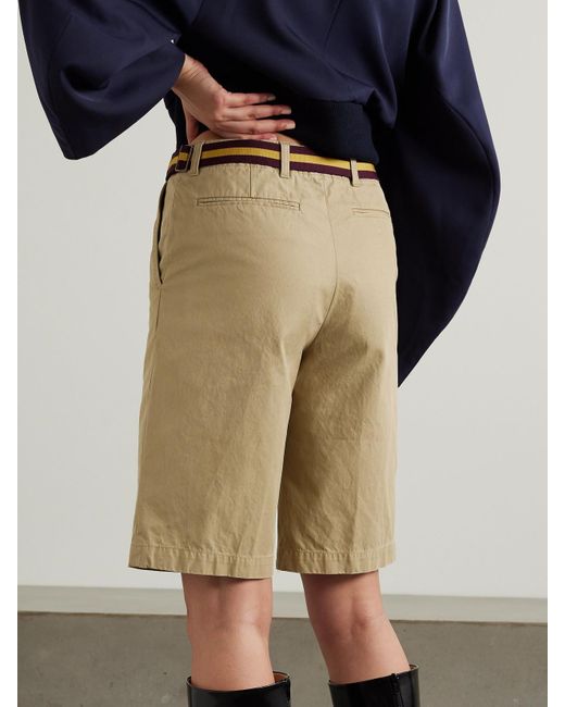 Dries Van Noten Natural Shorts Aus Baumwoll-Twill Mit Gürtel