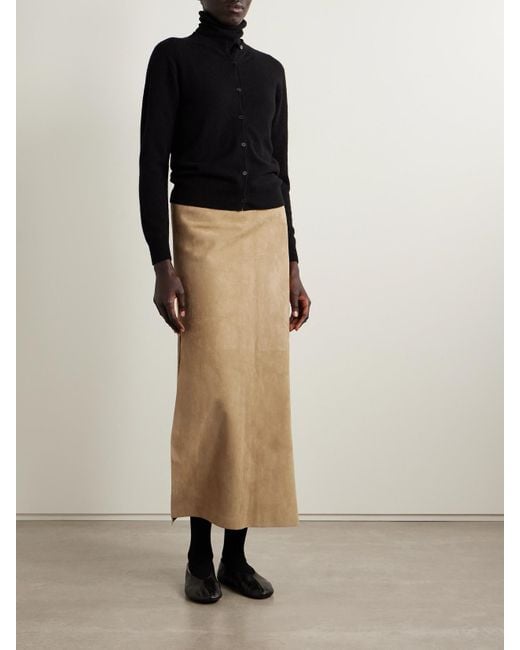 The Row Natural Danas Paneled Suede Midi Skirt