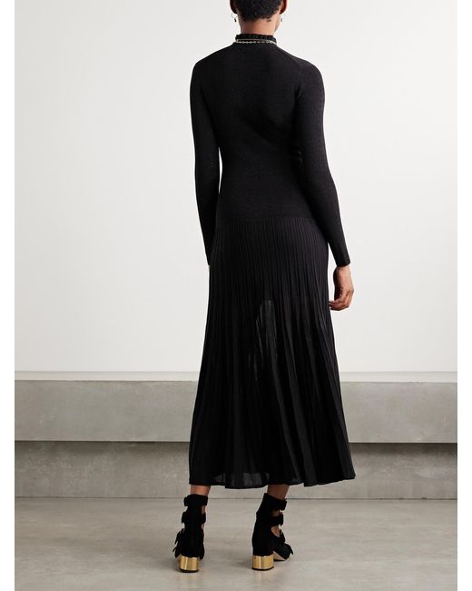 Isabel Marant Black Gisole Paneled Pointelle-Knit Turtleneck Maxi Dress