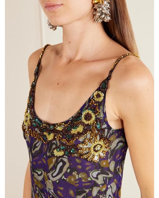 Dries Van Noten Purple Embroidered Georgette Midi Dress