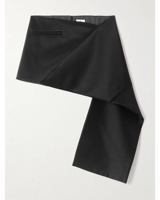 Courreges Black Wrap-Effect Asymmetric Satin Mini Skirt