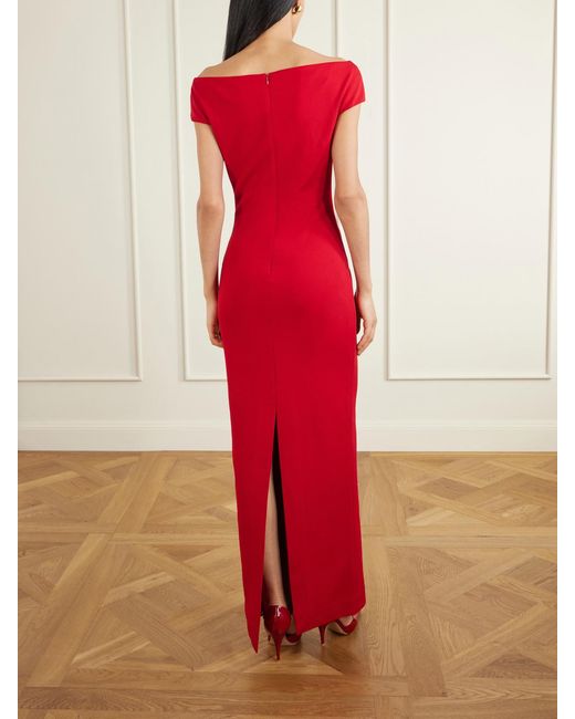 Solace London Red Kyra Off-The-Shoulder Crepe Gown