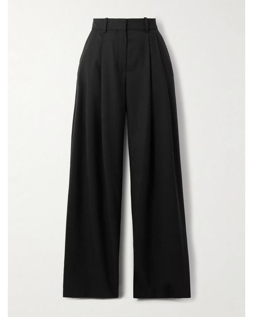 Nina Ricci Black Pleated Wool-Gabardine Wide-Leg Pants