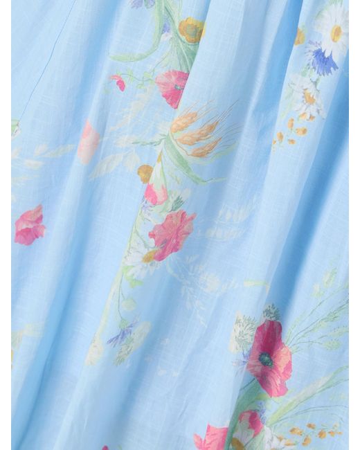Zimmermann Blue Lucky Picnic Cutout Crocheted Lace-Trimmed Printed Cotton-Voile Maxi Dress