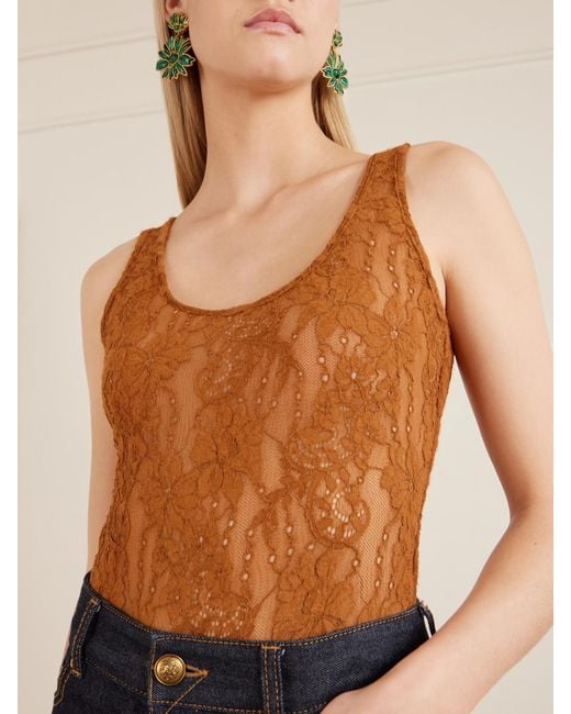 Zimmermann Brown Stretch-Lace Bodysuit