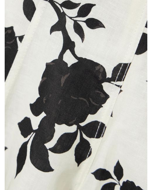 Self-Portrait White Minikleid Aus Einer Leinen-Baumwollmischung Mit Blumenprint, Rückenausschnitt Und Schleife