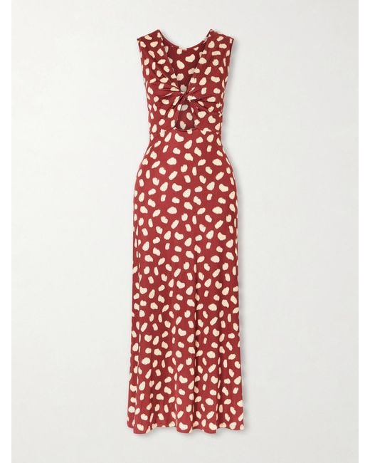 Johanna Ortiz Red Horizonte Mistico Cutout Printed Jersey Midi Dress
