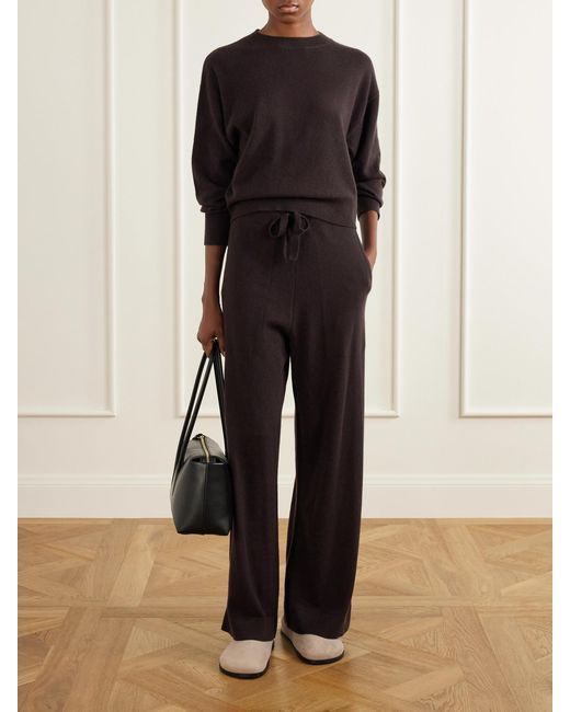 LeKasha Black Suria Ribbed Organic Cashmere Wide-Leg Pants