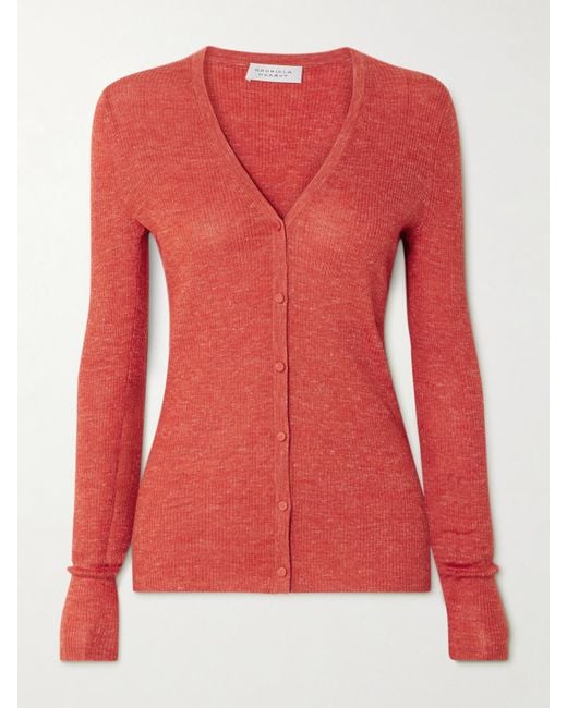 Gabriela Hearst Red Aiste Ribbed Cashmere, Silk And Hemp-Blend Cardigan
