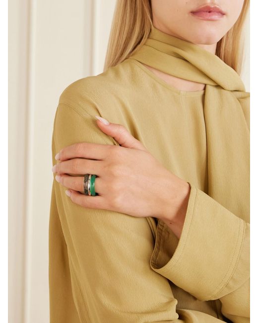BY PARIAH Green Stone Trilogy Set Of Three Sterling, Agate And Aventurine Rings