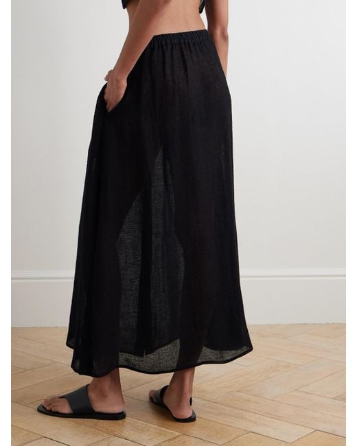 LeKasha Black Hays Linen-Gauze Midi Skirt