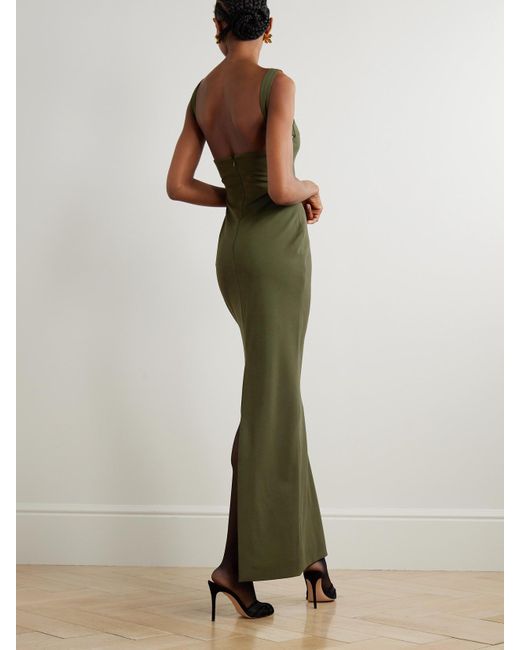 solace london green dress US 96% poly 4% elastane Adele draped satin-trimmed crepe maxi