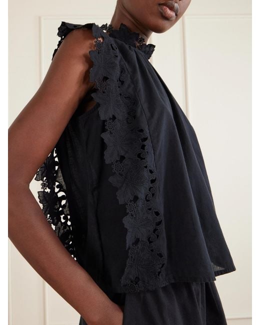 Sea Black Eleannora Lace-Trimmed Cotton Tank